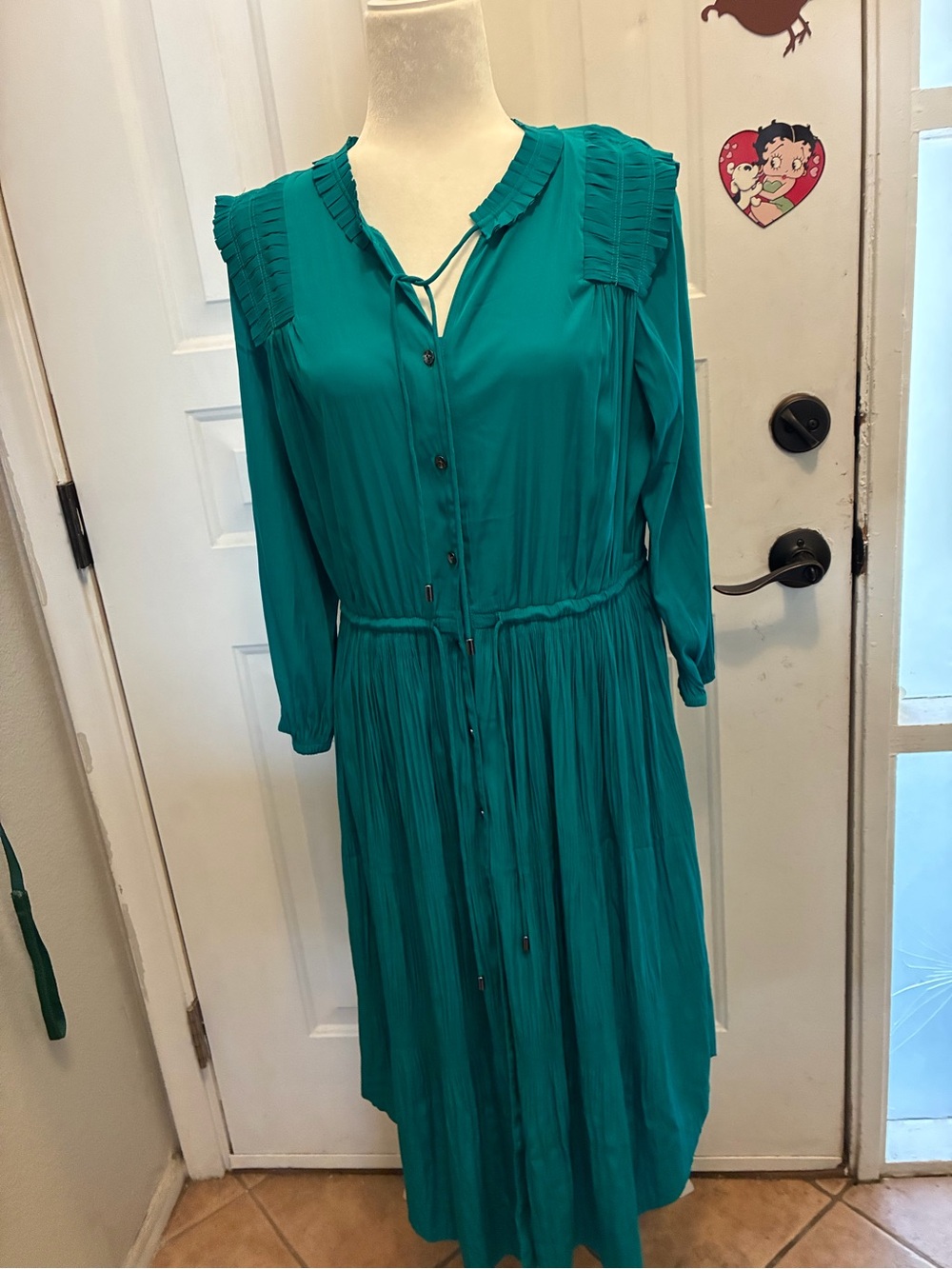 Chico's Teal Long-Sleeve Pleated Midi Dress
